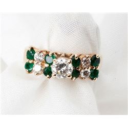 Lady's Diamond, Emerald, 14K Yellow Gold Ring