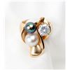 Image 1 : Lady's Diamond, Pearl, 14K Yellow Gold Ring