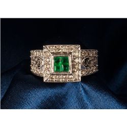 Lady's Emerald, Diamond, 14K White Gold Ring