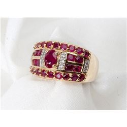Lady's Ruby, Diamond, 10K Yellow Gold Band Ring