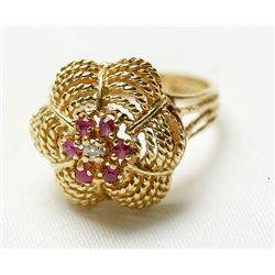 Lady's Ruby, Diamond, 14K Yellow Gold Ring