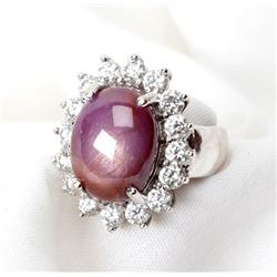 Lady's Star Ruby, Diamond, 18K White Gold Ring