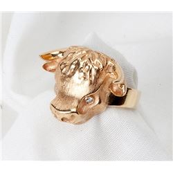 Lady's Steer Head, Diamond, 14K Yellow Gold Ring