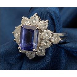 Lady's Tanzanite, Diamond, 14K White Gold Ring