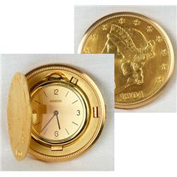 Custom Made Meister 18K Yellow Gold, US $20 Gold Piece Pocket Watch