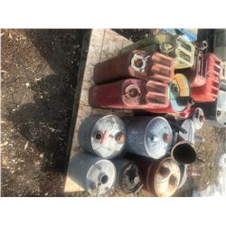 LOT OF GAS CANS - ARMY, VINTAGE, ETC. (1 - 5 GALLON)