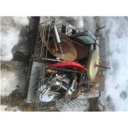 LOT OF WEIGH SCALES, GRINDING STONE, TRACTOR SEAT, TOOLS, ETC.