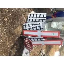 LOT OF REFLECTOR SIGNS AND STOP ARM SIGN