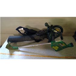 YARD WORKS LEAF BLOWER (NO BATTERY) AND WEED EATER (MISSING COVER)