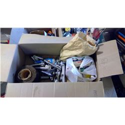 BOX OF ASSORTED ITEMS - BRACKETS, TWINE, ETC.
