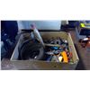 Image 1 : BOX OF ASSORTED ITEMS - HAMMERS, WRENCHES, SCREWDRIVERS, ETC.