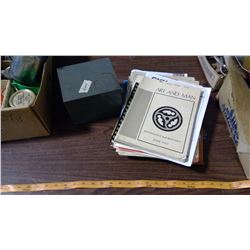 INDEX CARDS IN BOX, OLD MANUALS AND MAGAZINES