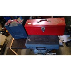 JOBMATE 18 VOLT CORDLESS DRILL, RED TOOL BOX WITH TOOLS AND SOCKET SET