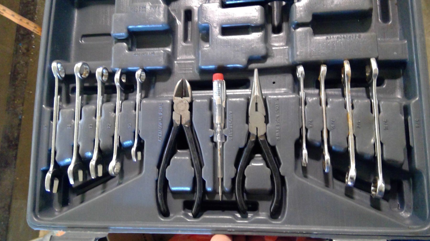 JOBMATE 18 VOLT CORDLESS DRILL, RED TOOL BOX WITH TOOLS AND SOCKET SET