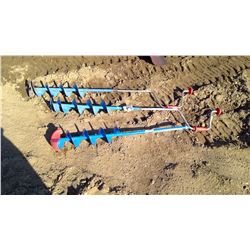 THREE ICE AUGERS (ONE WITH NO HANDLE)
