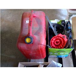 JERRYCAN AND BOX OF ASSORTED ITEMS