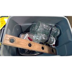 LOT OF GLASS CANISTERS AND SILVER PLATED DISH, ETC.