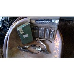 THREE HAND TOOLS, EMPTY DRILL INDEX BOX AND 12 PIECE SET