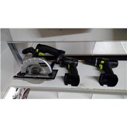 POWER IT SKIL SAW, DRILL AND LIGHT (MISSING BATTERY AND CHARGER)