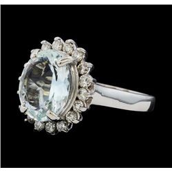 3.48 ctw Aquamarine and Diamond Ring - 14KT White Gold