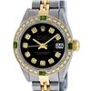 Rolex Ladies 2 Tone Black Diamond & Emerald 26mm Datejust Wristwatch