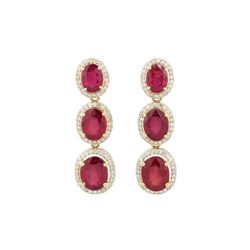 15.25 ctw Ruby and Diamond Earrings - 14KT Yellow Gold