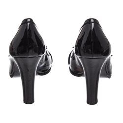 Fendi Black Patent Leather Peep Toe Buckle Heels 36.5