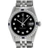 Rolex Mens Stainless Steel Black Diamond & Sapphire Datejust Wristwatch