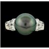 Image 2 : Pearl and Diamond Ring - 14KT White Gold