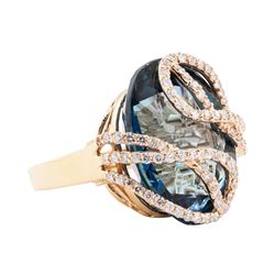 44.60 ctw London Blue Topaz And Diamond Ring - 14KT Rose Gold