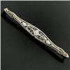 Image 2 : Art Deco 14k White Gold Open Filigree Bar Brooch w/ European Diamond