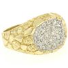 Image 2 : NEW Mens 14K Two Tone Gold Nugget Texture .60 ctw Oval Round Diamond Cluster Rin