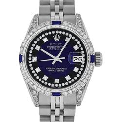 Rolex Ladies Stainless Steel Diamond Lugs MOP Blue Vignette Diamond Datejust Wri