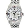 Image 2 : Rolex Mens Stainless Steel Silver MOP Roman 36MM Diamond & Ruby Datejust Wristwa