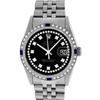 Rolex Mens Stainless Steel Black String Diamond & Sapphire Datejust Wristwatch