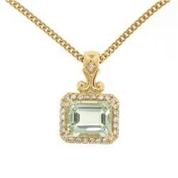 14K Yellow Gold 3.77 ctw VS Diamond Green Amethyst Pendant w/ 20  Curb Chain