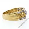 Image 5 : 14kt Yellow and White Gold Dual Row Diamond and Matte Ribbed Dome Band Ring