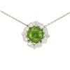 Image 5 : 18K White Gold 16" 3.12 ctw F VS Diamond Cushion Peridot Flower Cluster Necklace