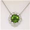 Image 6 : 18K White Gold 16" 3.12 ctw F VS Diamond Cushion Peridot Flower Cluster Necklace