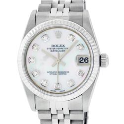 Rolex Womens Midsize 31mm MOP Diamond Stainless Steel Datejust Wriswatch