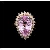Image 1 : 12.80 ctw Kunzite and Diamond Ring - 14KT Rose Gold