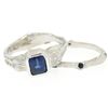 Image 1 : 18K White Gold Emerald Sapphire Bezel Solitaire Ring Band Set