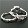 Image 4 : 18K White Gold Emerald Sapphire Bezel Solitaire Ring Band Set