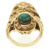 Image 5 : 14k Yellow Gold Etched Open Work Bezel Set Oval Cabochon Persian Turquoise Solit