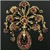 Image 2 : Vintage 14k Yellow Gold 6.75 ctw Round Garnet Open Work Dangle Pin Brooch Pendan