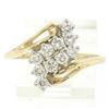 Image 4 : 14k Two Tone Gold .52 ctw Bypass Style Prong Set Diamond Wave Cluster Ring