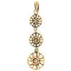Image 5 : Antique 10K Yellow Gold .30 ctw 3 Old Mine Cut Diamond Open Flower Dangle Pendan