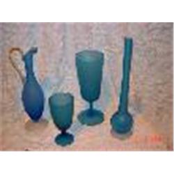 4 Pieces Of Murano Glass All Blue Satin