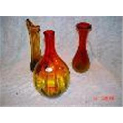 3 Pieces Of Amberina Glass