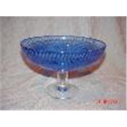 Kosta Blue Etched Compote Signed